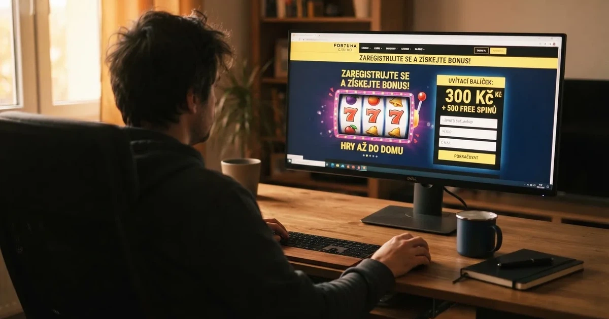 Hráč u počítače si prohlíží nabídku bonusů bez vkladu v online casinu