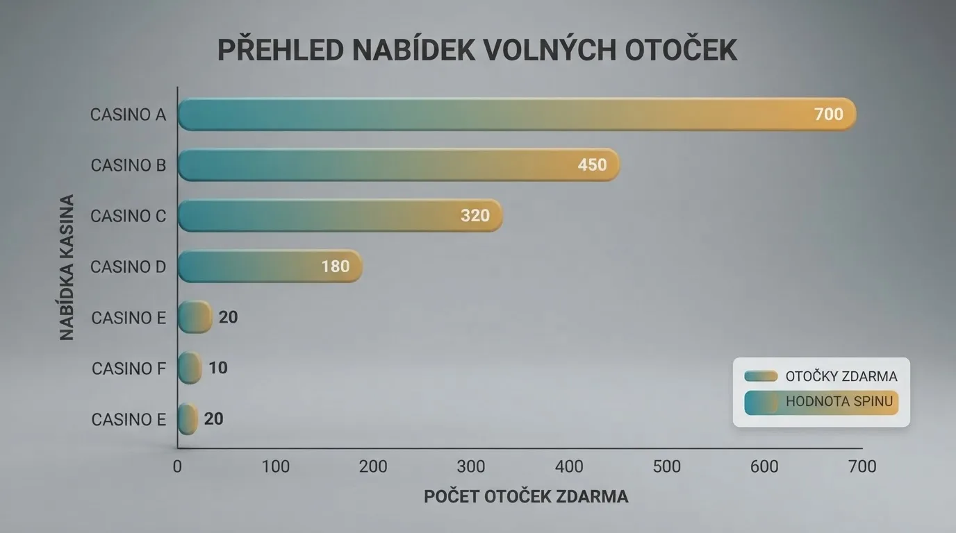 Přehledová infografika srovnávající počet volných otoček a hodnotu spinu napříč operátory